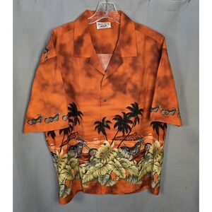 Pacific Legend‎ Shirt Men's XXL Orange Motorcycle Chopper Hawaiian USA